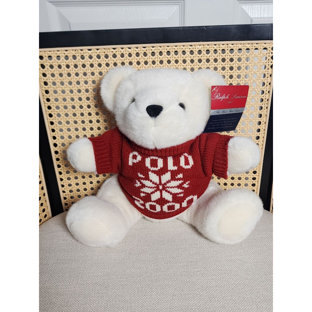 Y2K Christmas Holiday Ralph Lauren Stuffed Bear White VINTAGE NWT